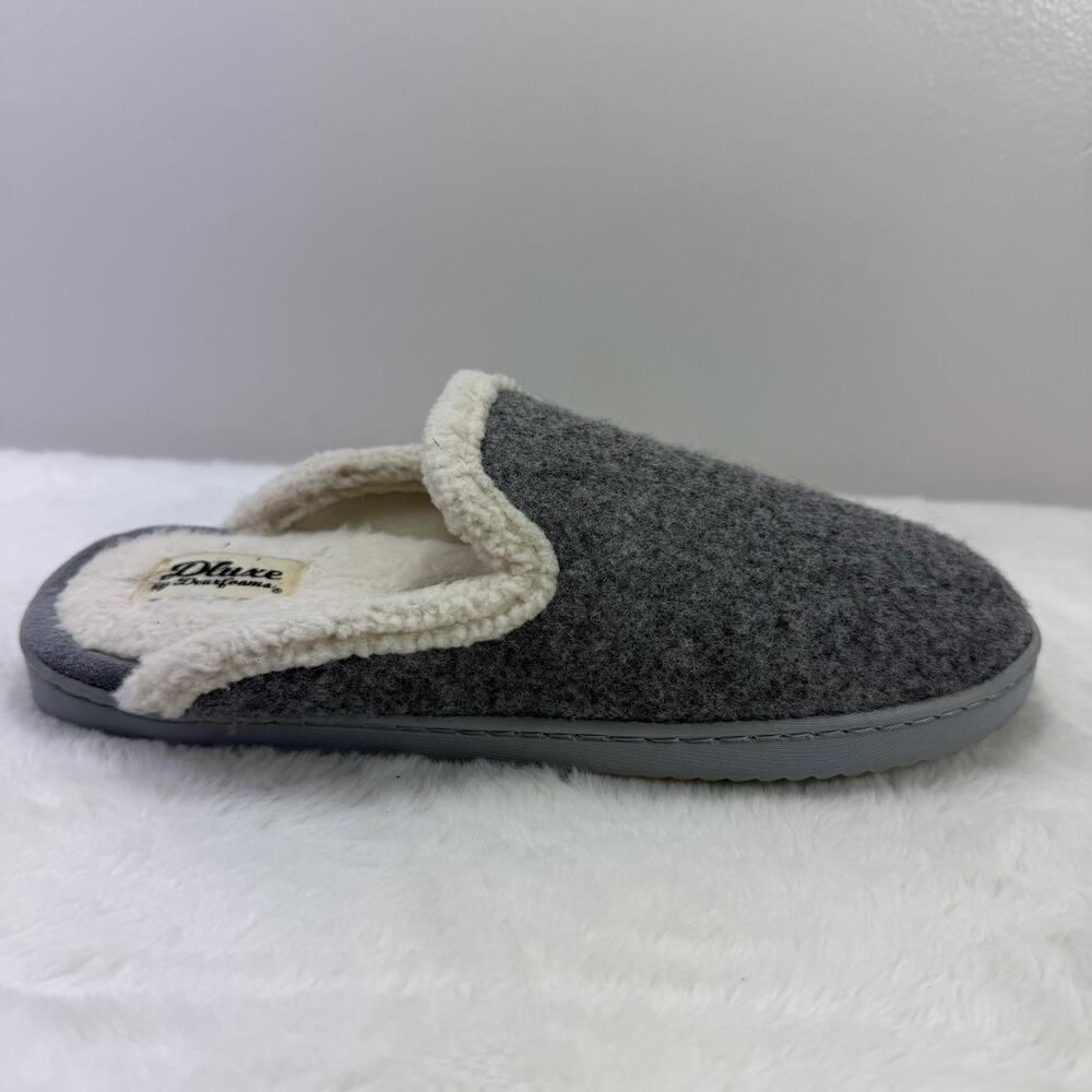 Dluxe by Dearfoams Women’s Slippers – Gray Faux Fur Slip-On Loafers – US 7–8M